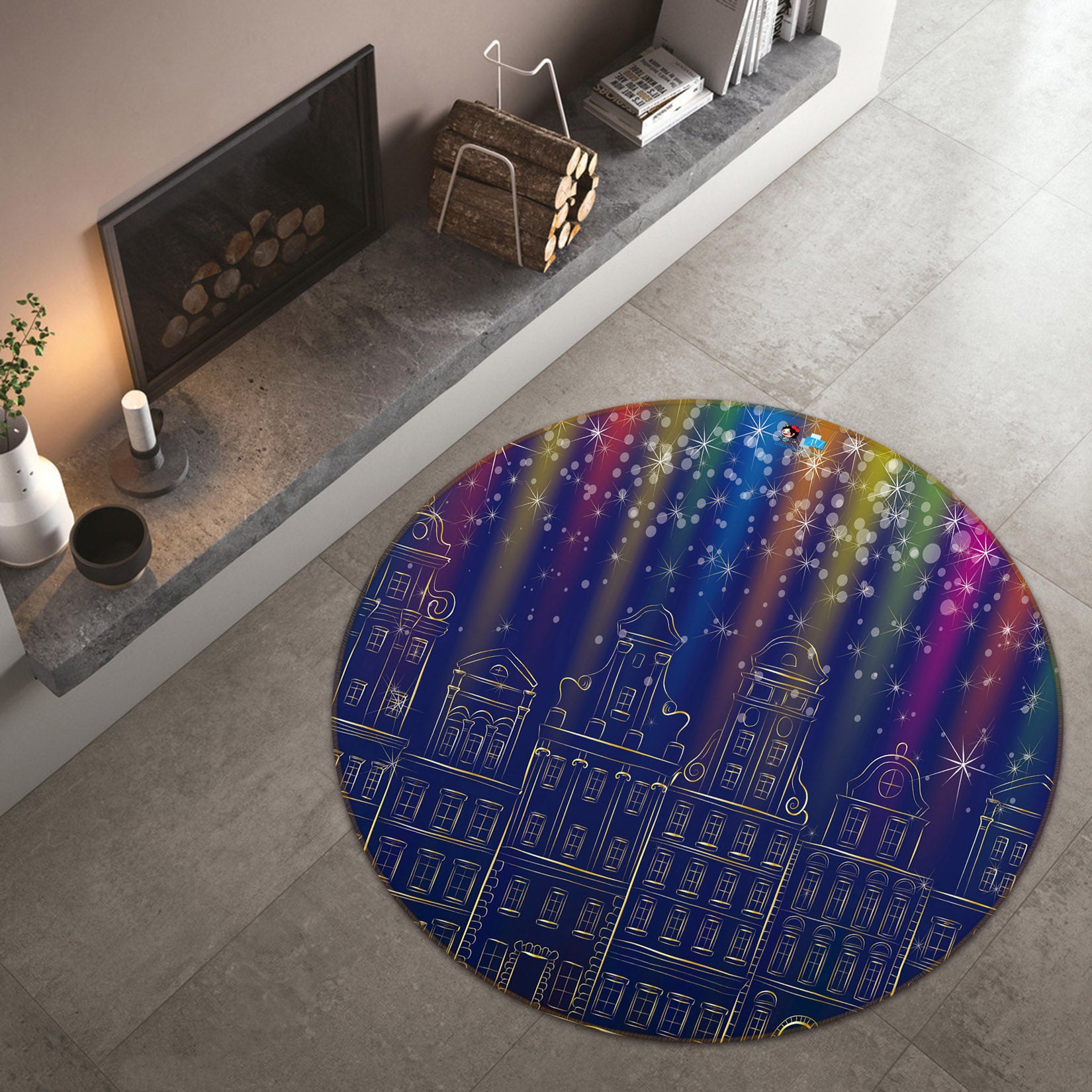 3D Colorful Light Houses 56005 Christmas Round Non Slip Rug Mat Xmas