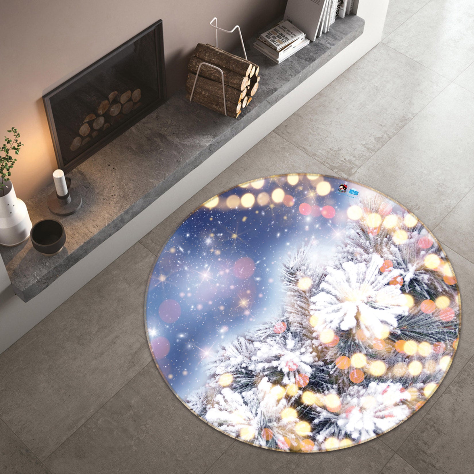 3D Light Shadow Branches 56091 Christmas Round Non Slip Rug Mat Xmas