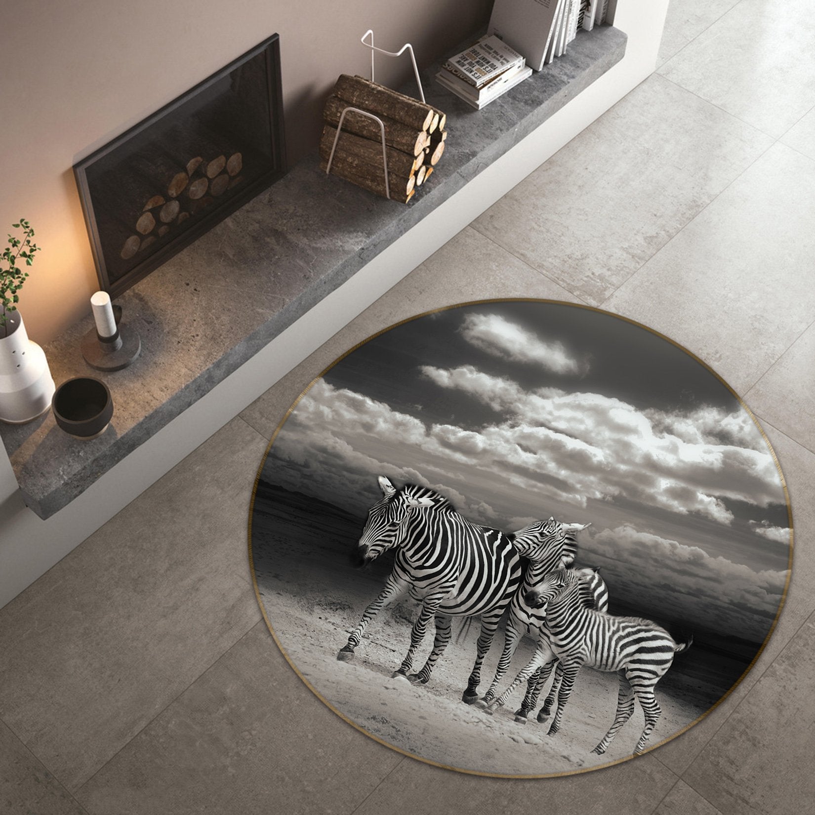 3D Zebra Group 114 Animal Round Non Slip Rug Mat Mat AJ Creativity Home