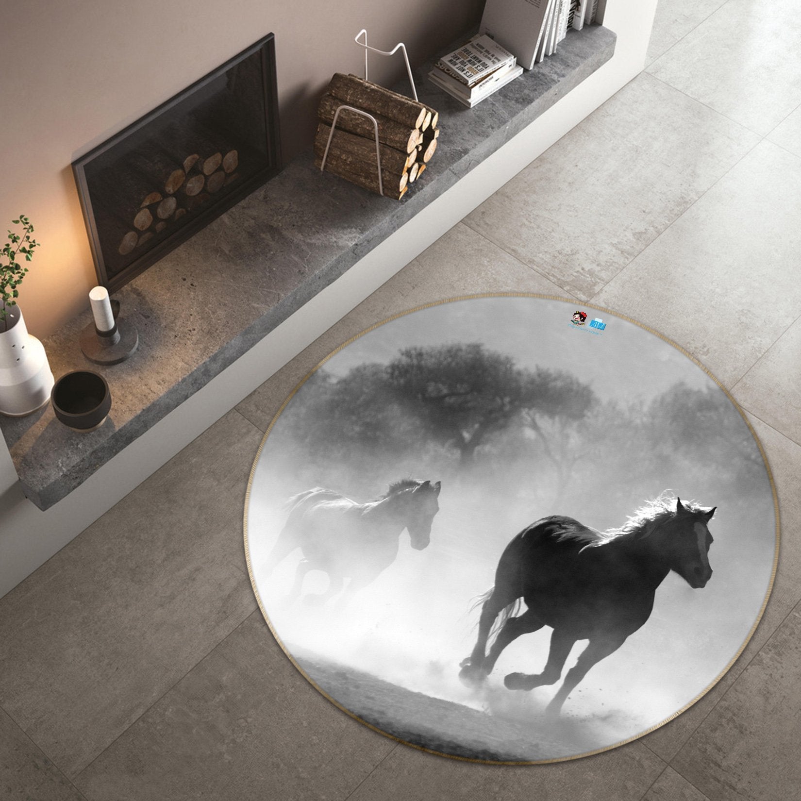 3D Horse Group Run 235 Round Non Slip Rug Mat Mat AJ Creativity Home