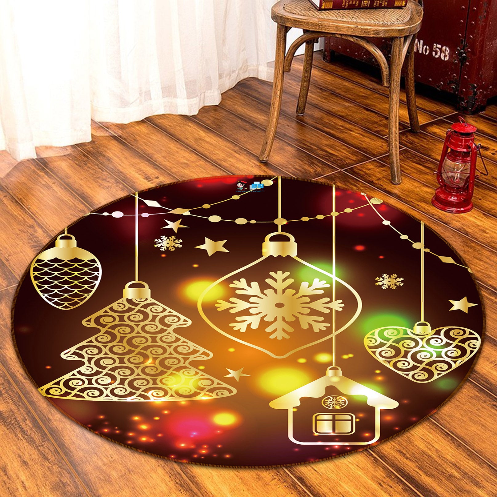 3D String Lights 56033 Christmas Round Non Slip Rug Mat Xmas