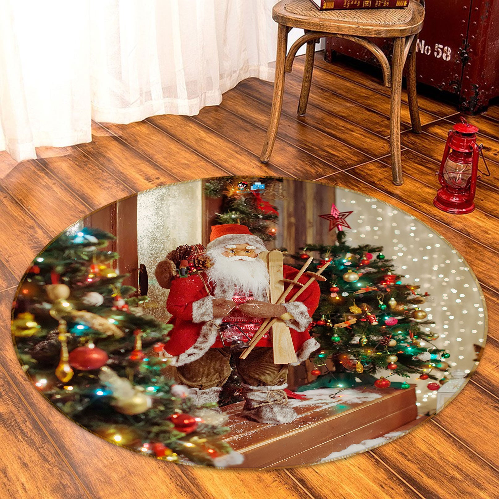 3D Santa Tree 55206 Christmas Round Non Slip Rug Mat Xmas