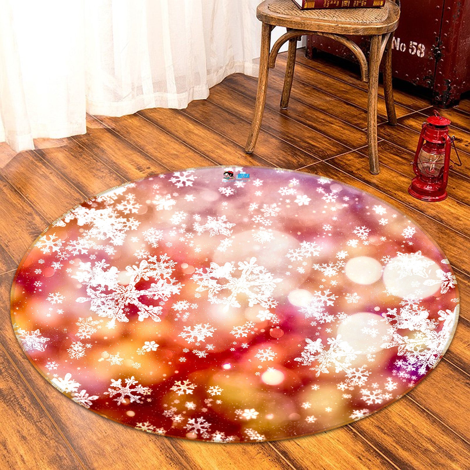 3D Snow Aperture 56077 Christmas Round Non Slip Rug Mat Xmas