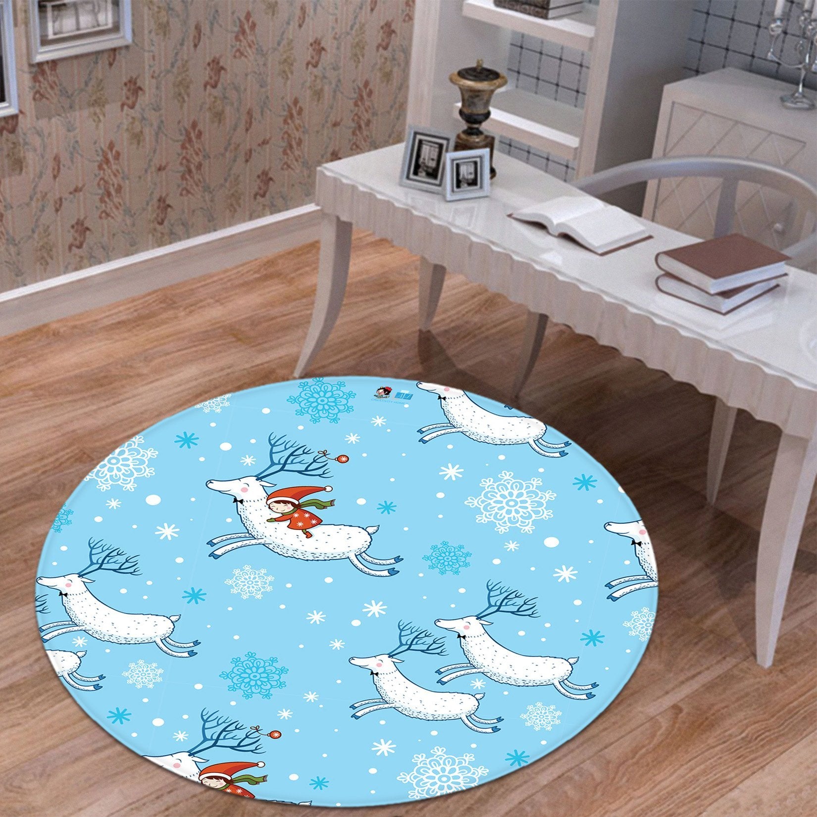 3D Cartoon White Deer 103 Round Non Slip Rug Mat Mat AJ Creativity Home