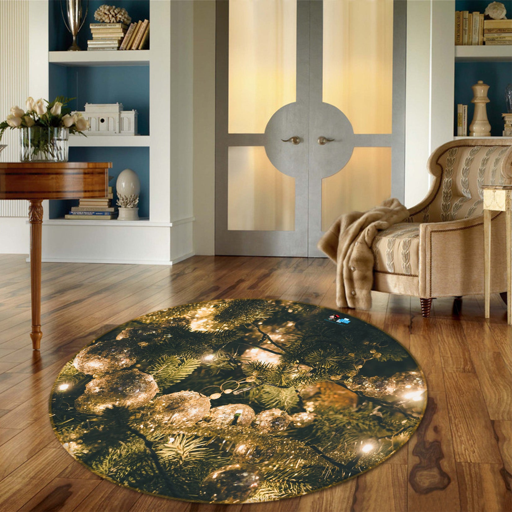 3D Ball 56036 Christmas Round Non Slip Rug Mat Xmas