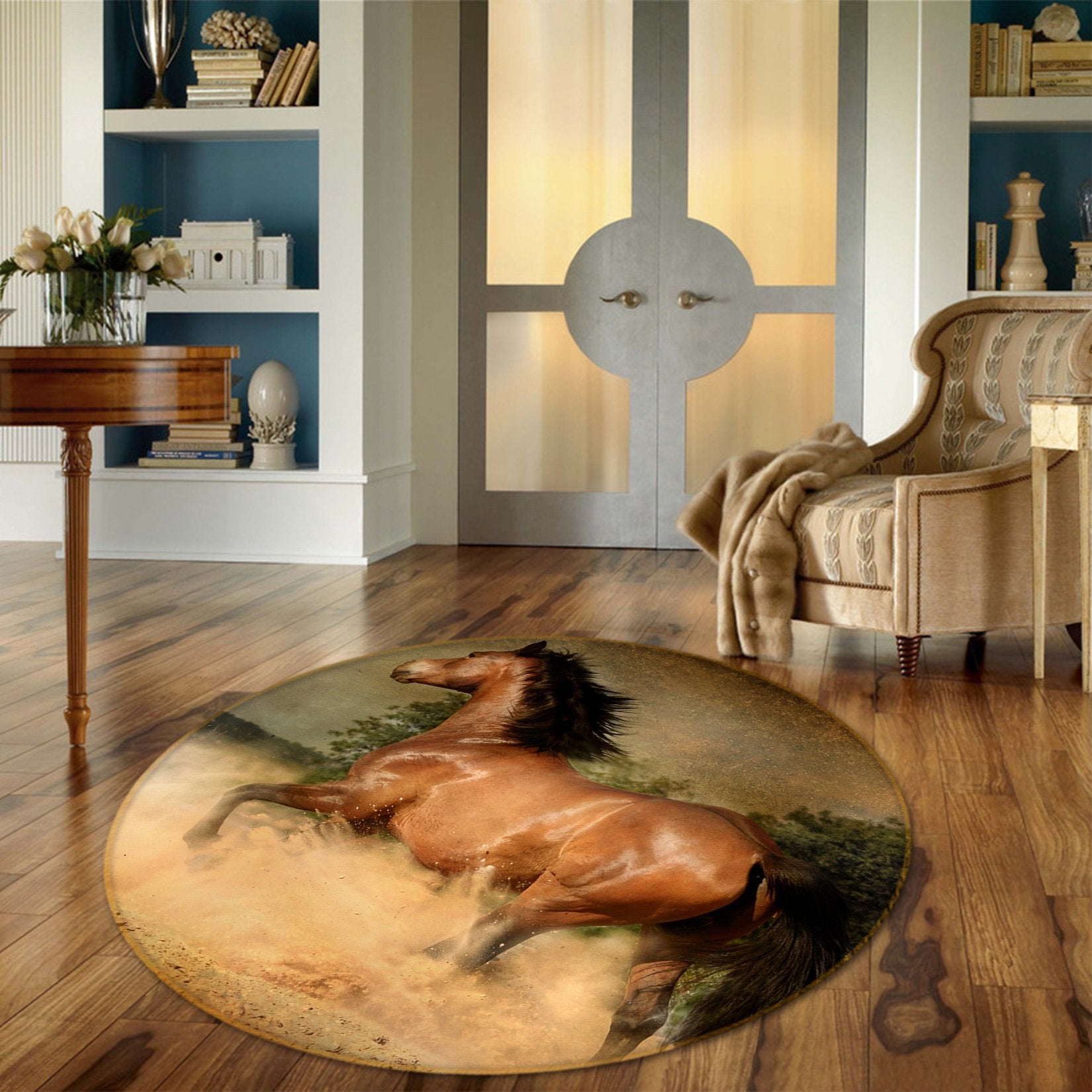 3D Prairie Running Horse 078 Animal Round Non Slip Rug Mat Mat AJ Creativity Home