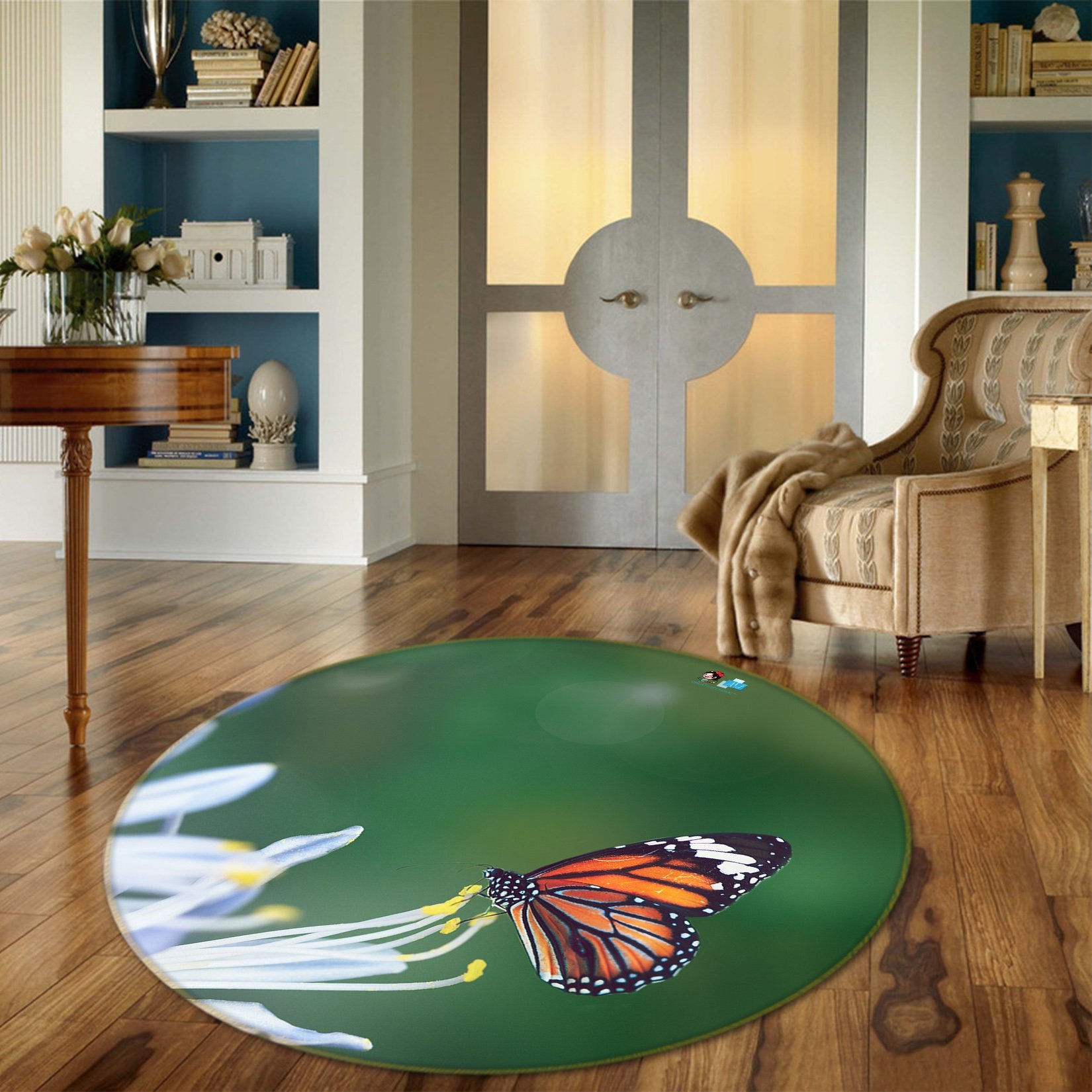 3D Flower Butterfly 050 Animal Round Non Slip Rug Mat Mat AJ Creativity Home