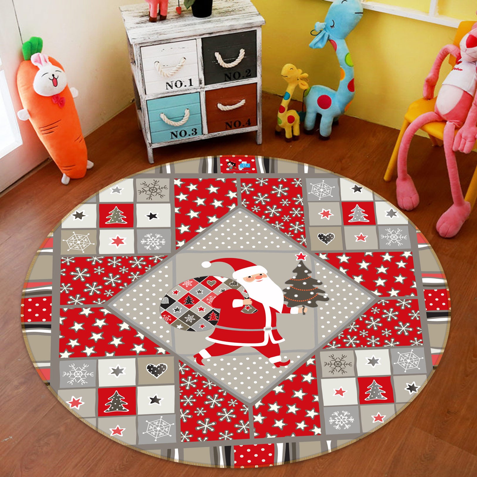 3D Santa Claus Pattern 55247 Christmas Round Non Slip Rug Mat Xmas