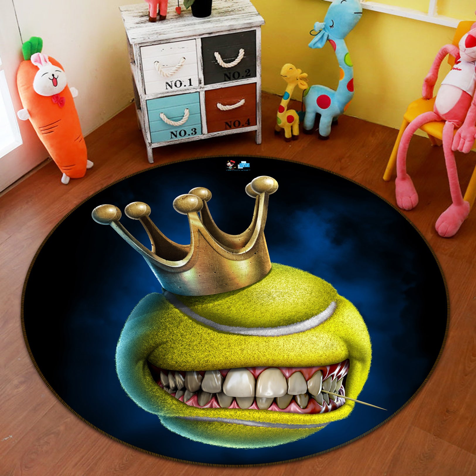 3D Crown Teeth Tennis 4152 Tom Wood Rug Round Non Slip Rug Mat