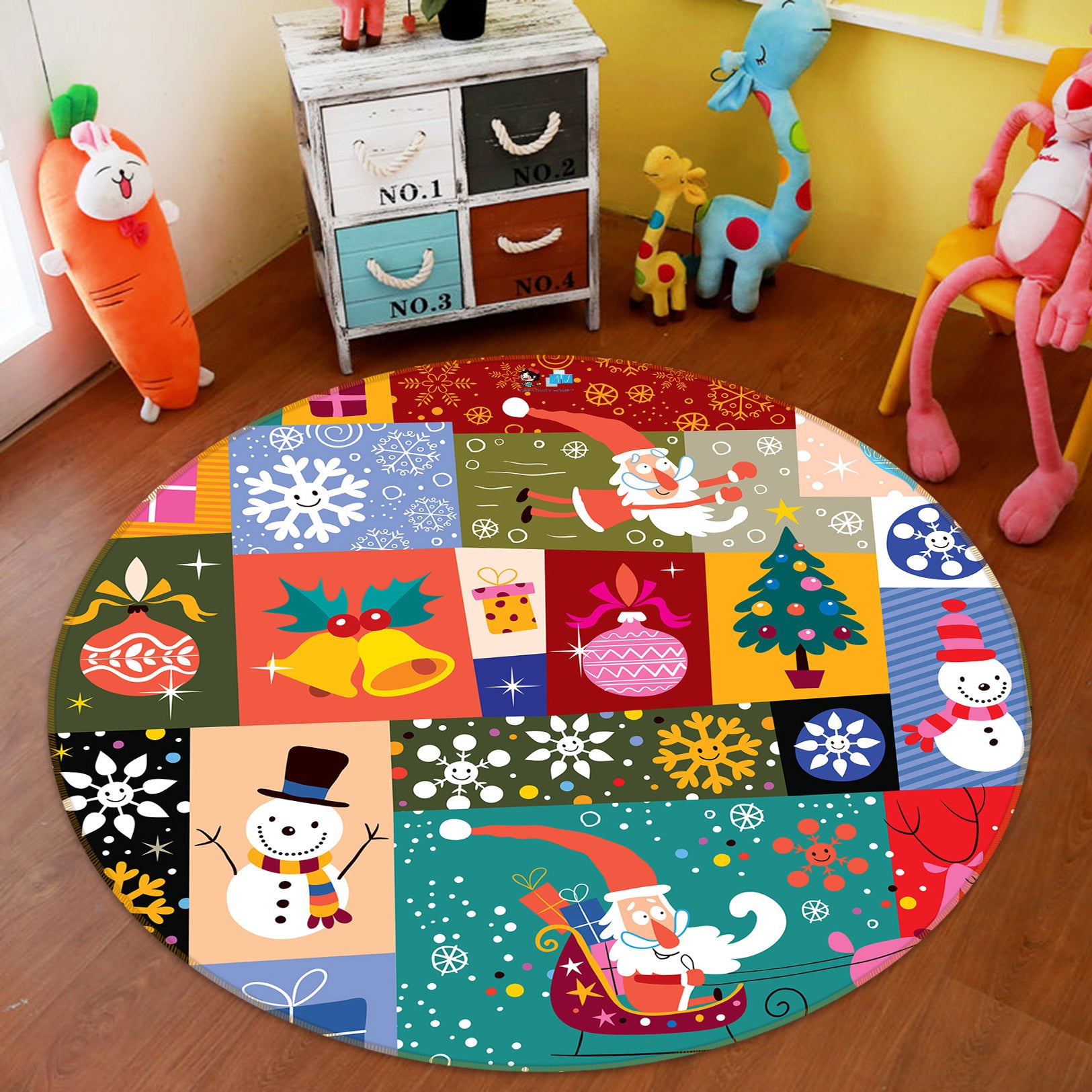 3D Colored Square Snowman 55165 Christmas Round Non Slip Rug Mat Xmas
