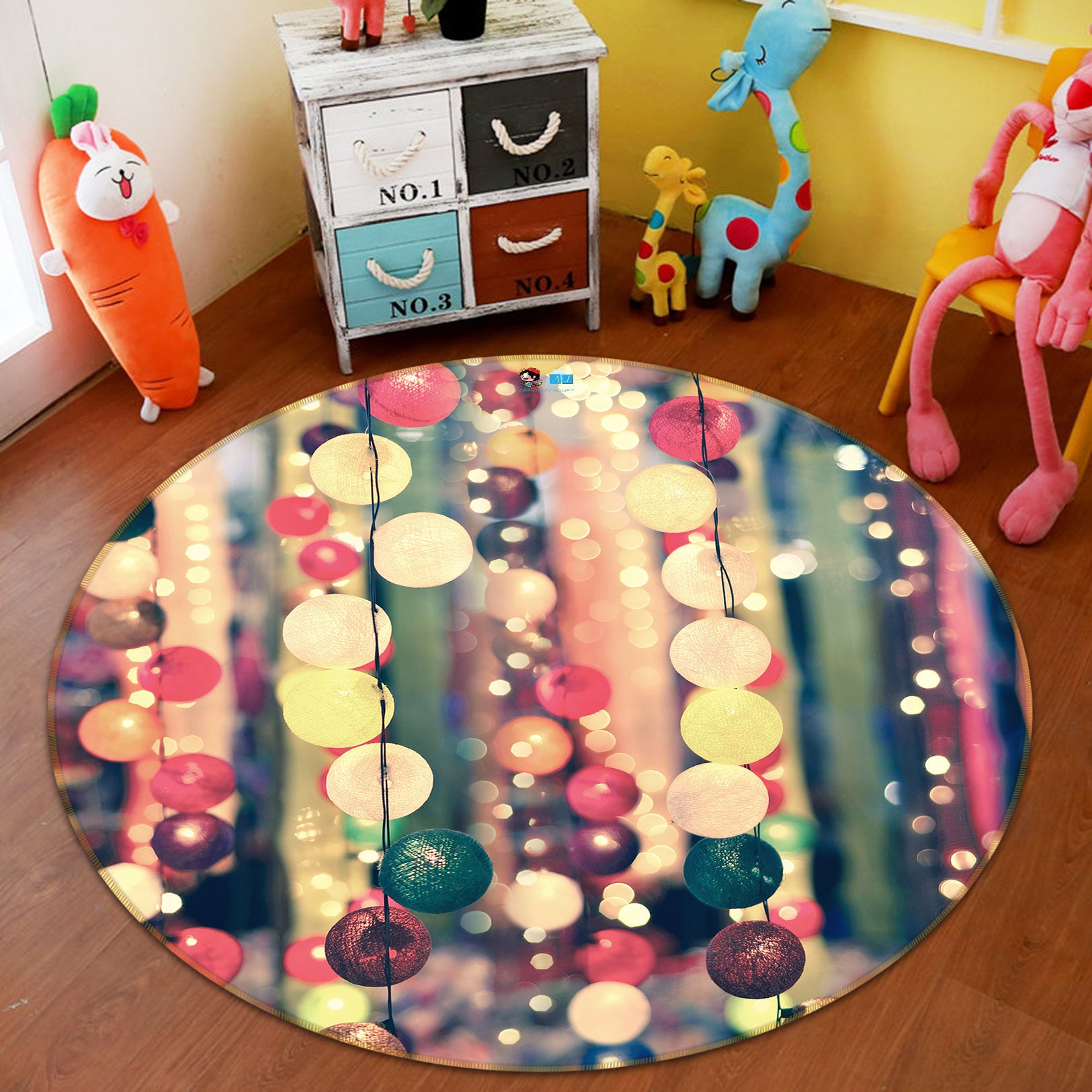 3D Colorful Ball String Lights 56019 Christmas Round Non Slip Rug Mat Xmas