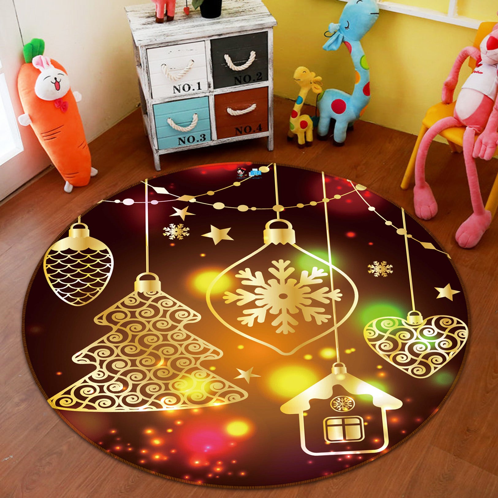 3D String Lights 56033 Christmas Round Non Slip Rug Mat Xmas