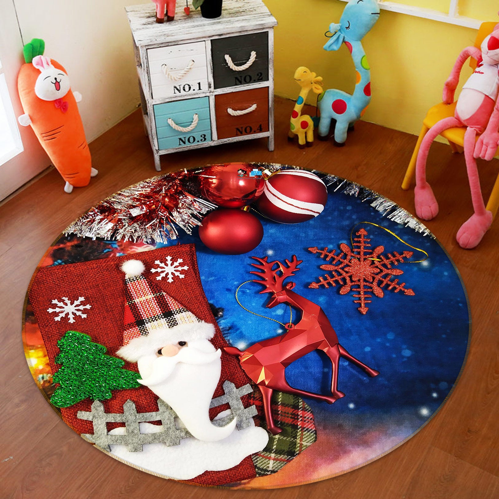 3D Santa Claus 55257 Christmas Round Non Slip Rug Mat Xmas