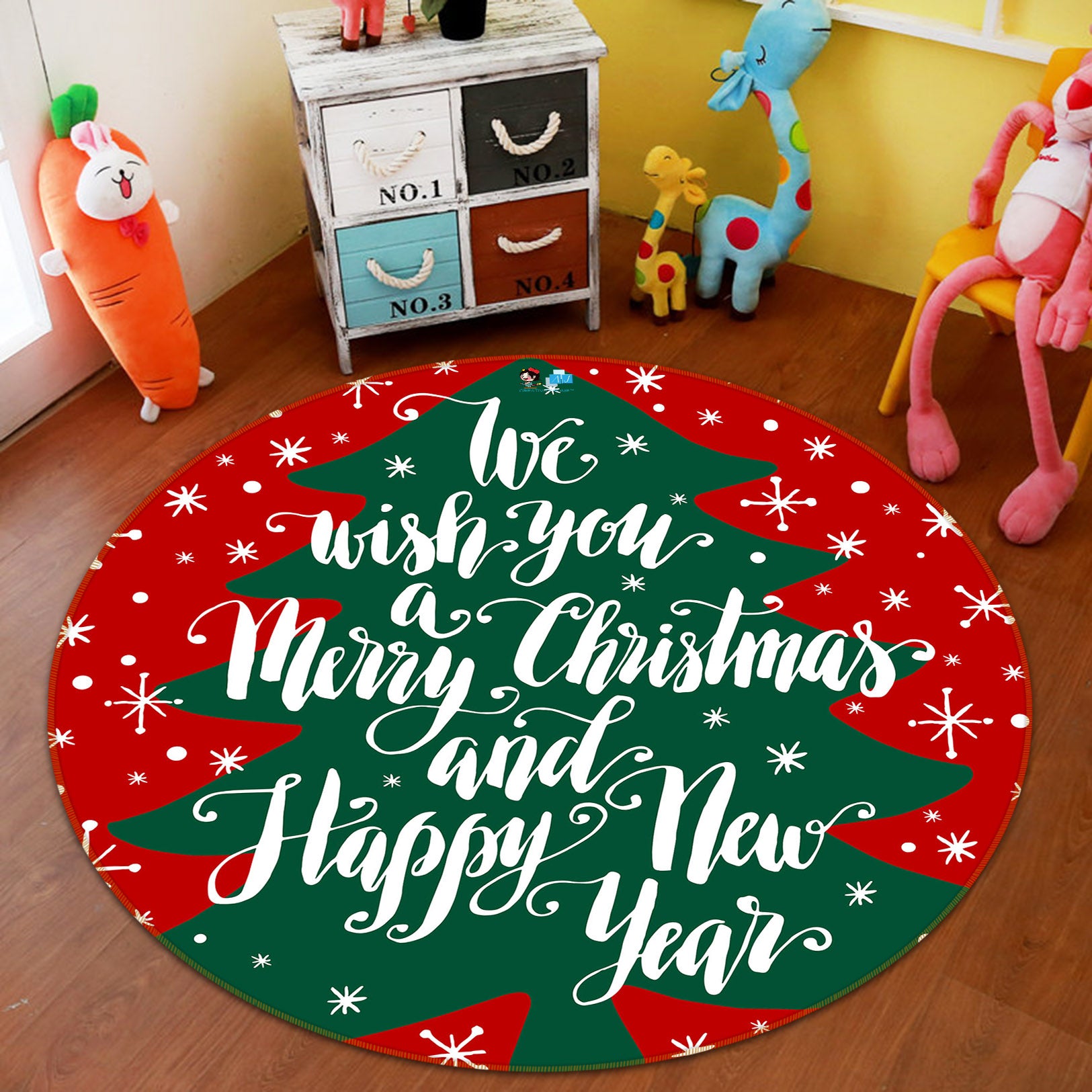 3D Letter Tree 56056 Christmas Round Non Slip Rug Mat Xmas