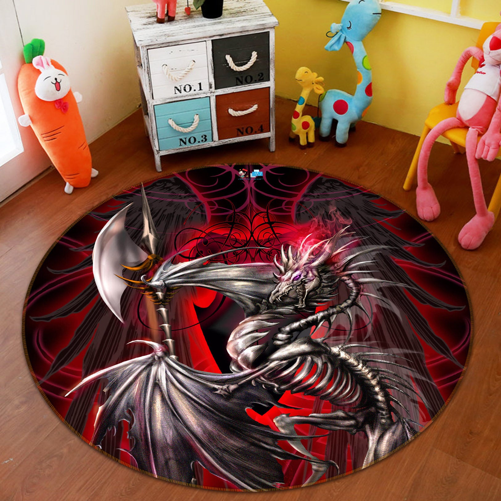 3D Gray Dragon 8374 Ruth Thompson Rug Round Non Slip Rug Mat