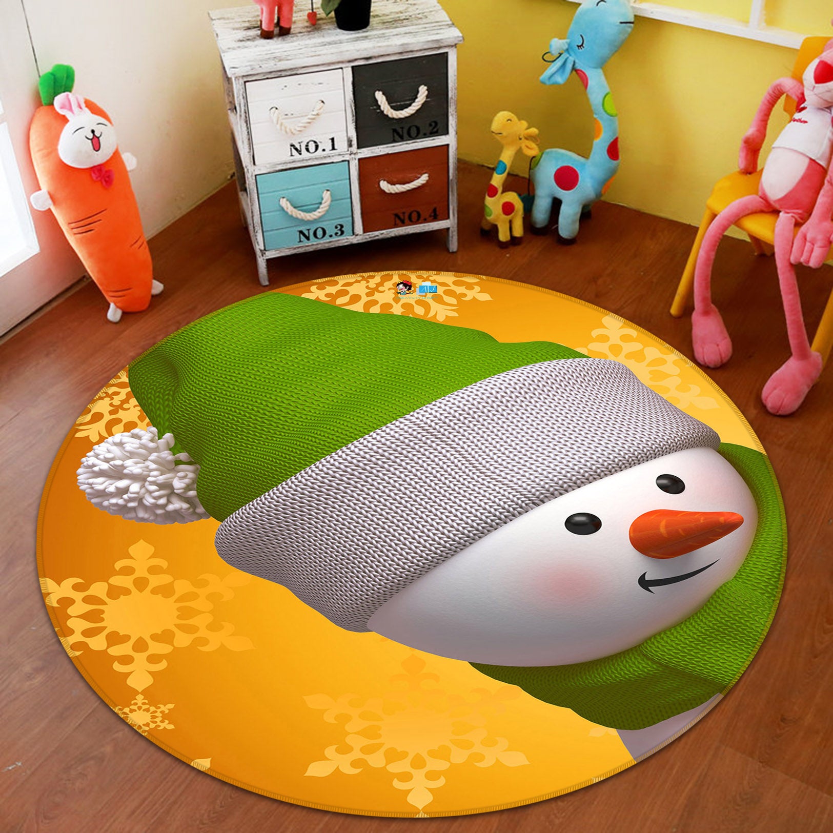 3D Snowman 56016 Christmas Round Non Slip Rug Mat Xmas