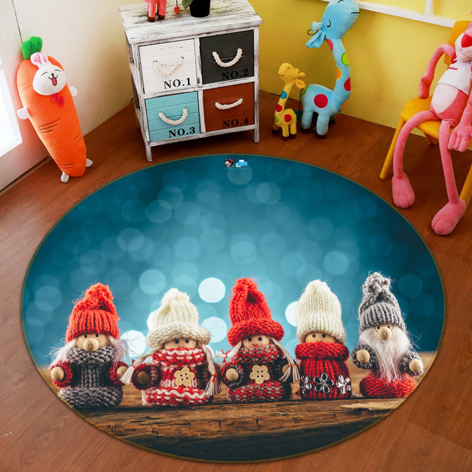 3D Doll Ornaments 56048 Christmas Round Non Slip Rug Mat Xmas