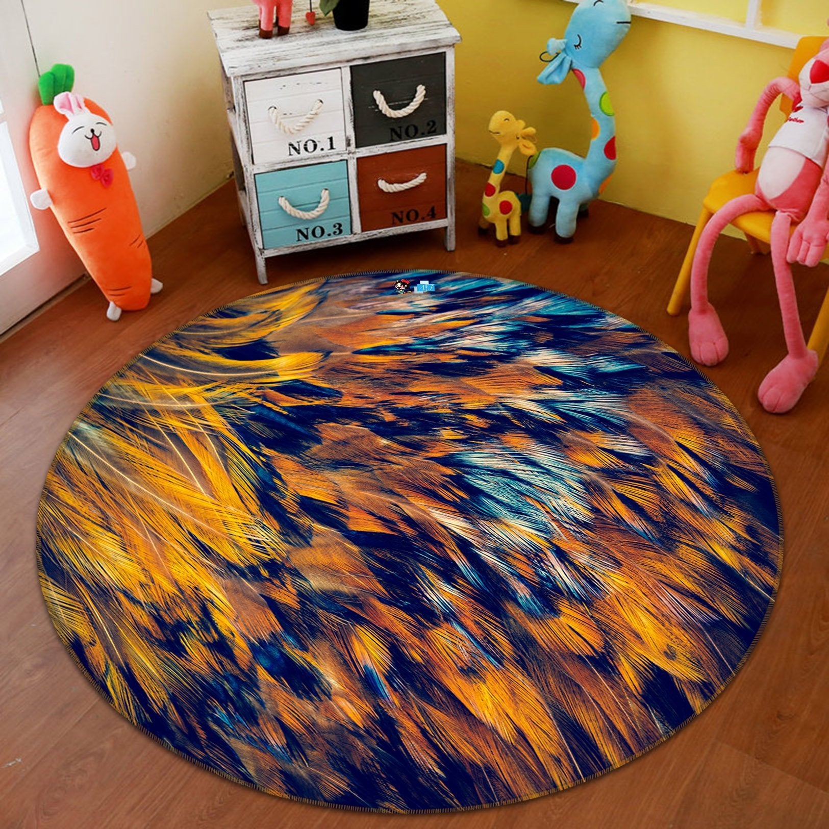 3D Golden Feather 96 Round Non Slip Rug Mat Mat AJ Creativity Home