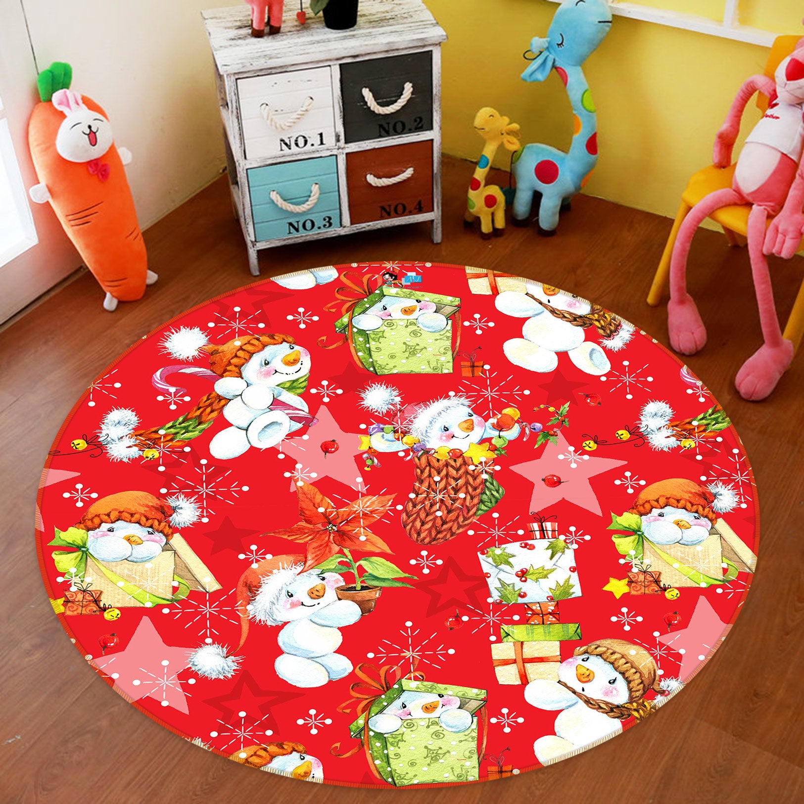 3D Snowman Pattern 55188 Christmas Round Non Slip Rug Mat Xmas