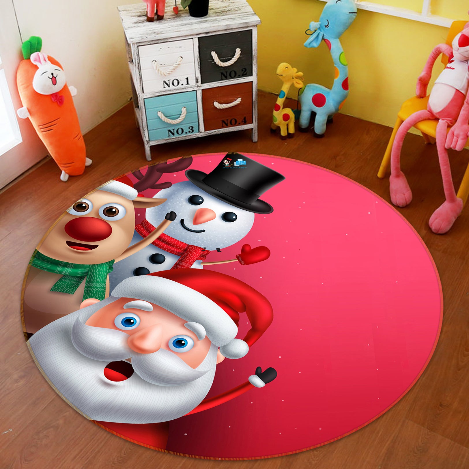 3D Santa Snowman 55223 Christmas Round Non Slip Rug Mat Xmas