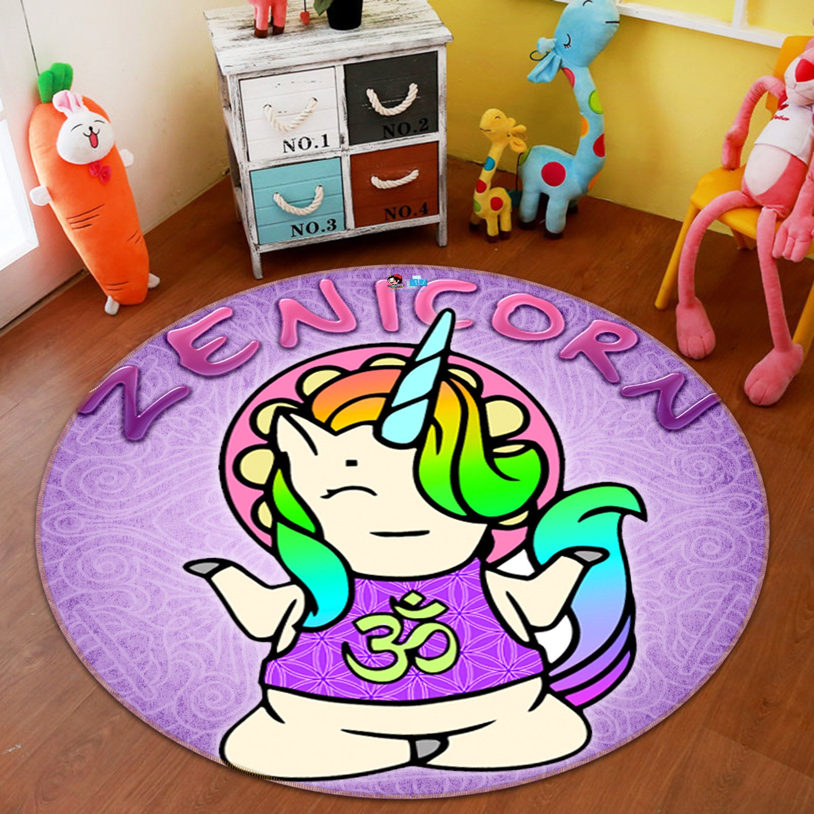 3D Cartoon Unicorn 8878 Brigid Ashwood Rug Round Non Slip Rug Mat