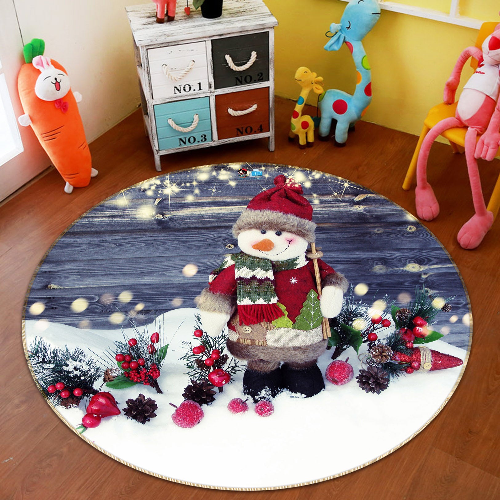 3D Snow Doll 56076 Christmas Round Non Slip Rug Mat Xmas