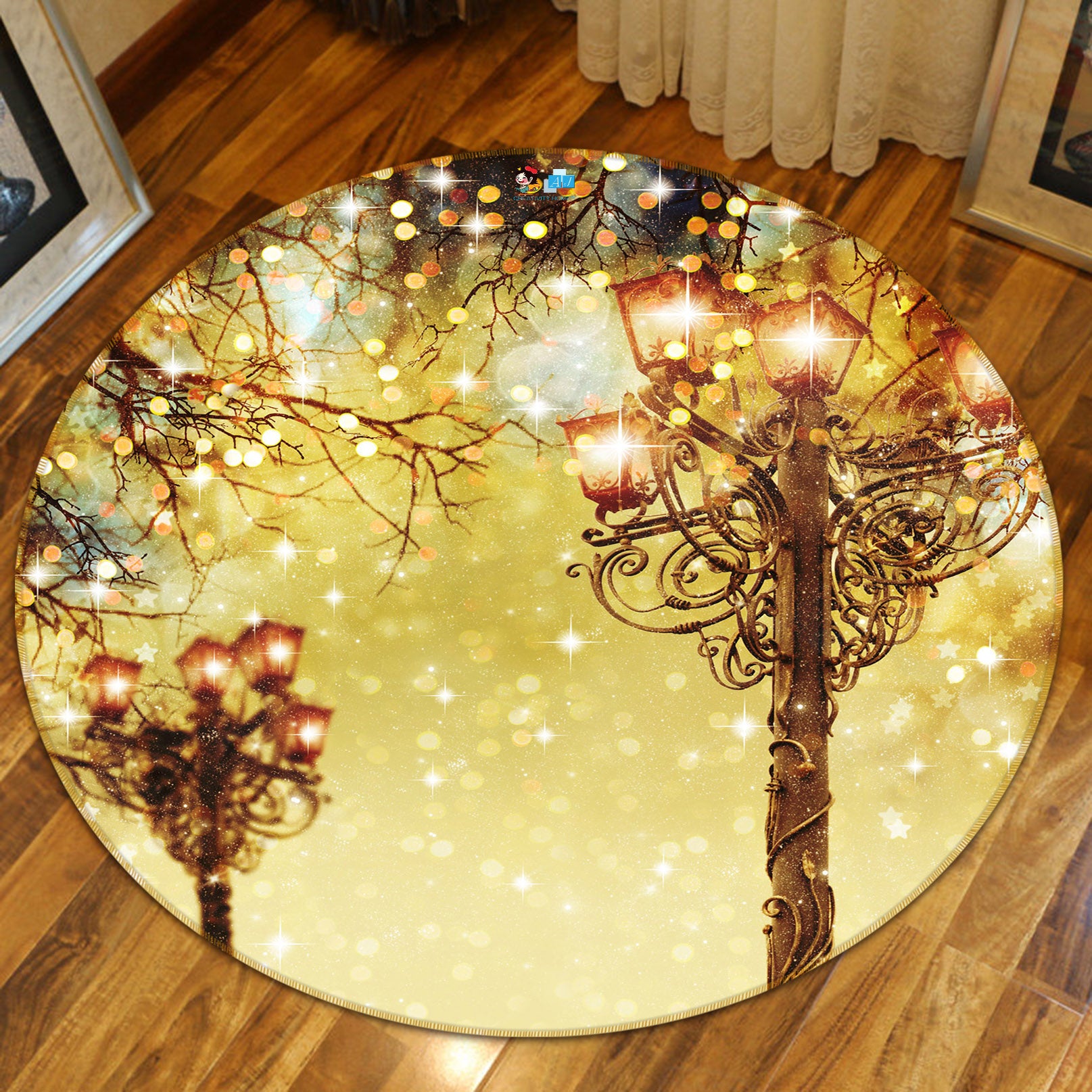 3D Street Lamp 56023 Christmas Round Non Slip Rug Mat Xmas