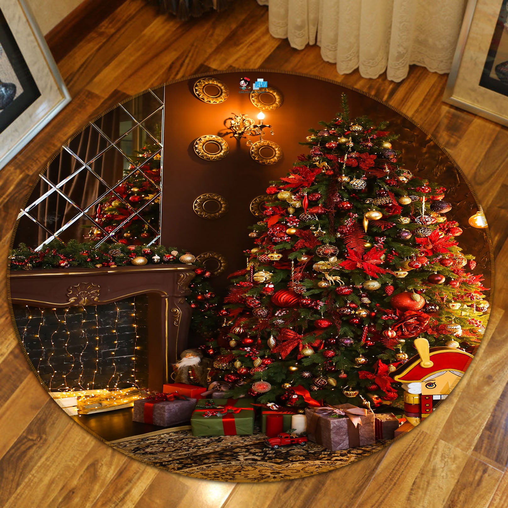 3D Tree 56087 Christmas Round Non Slip Rug Mat Xmas
