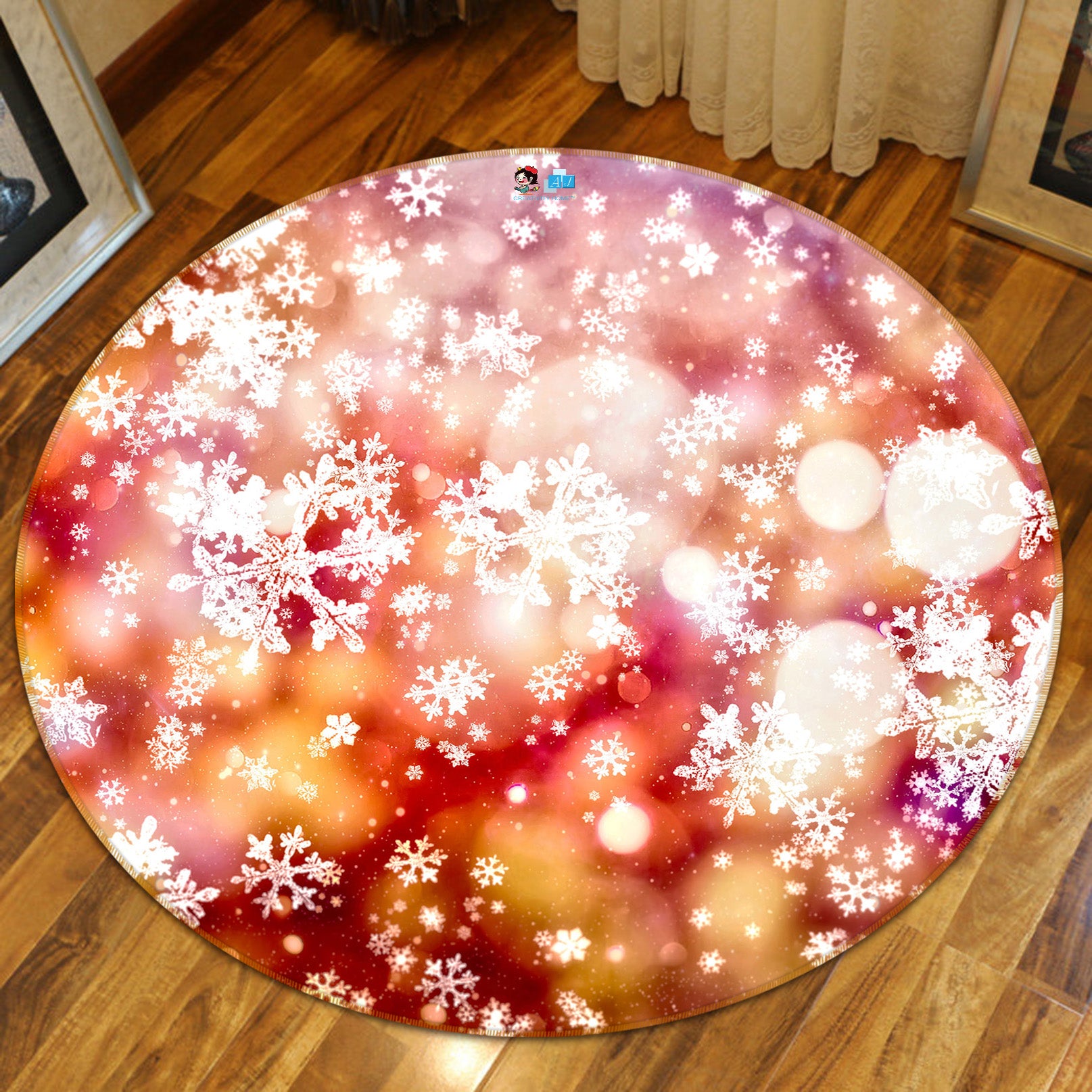 3D Snow Aperture 56077 Christmas Round Non Slip Rug Mat Xmas