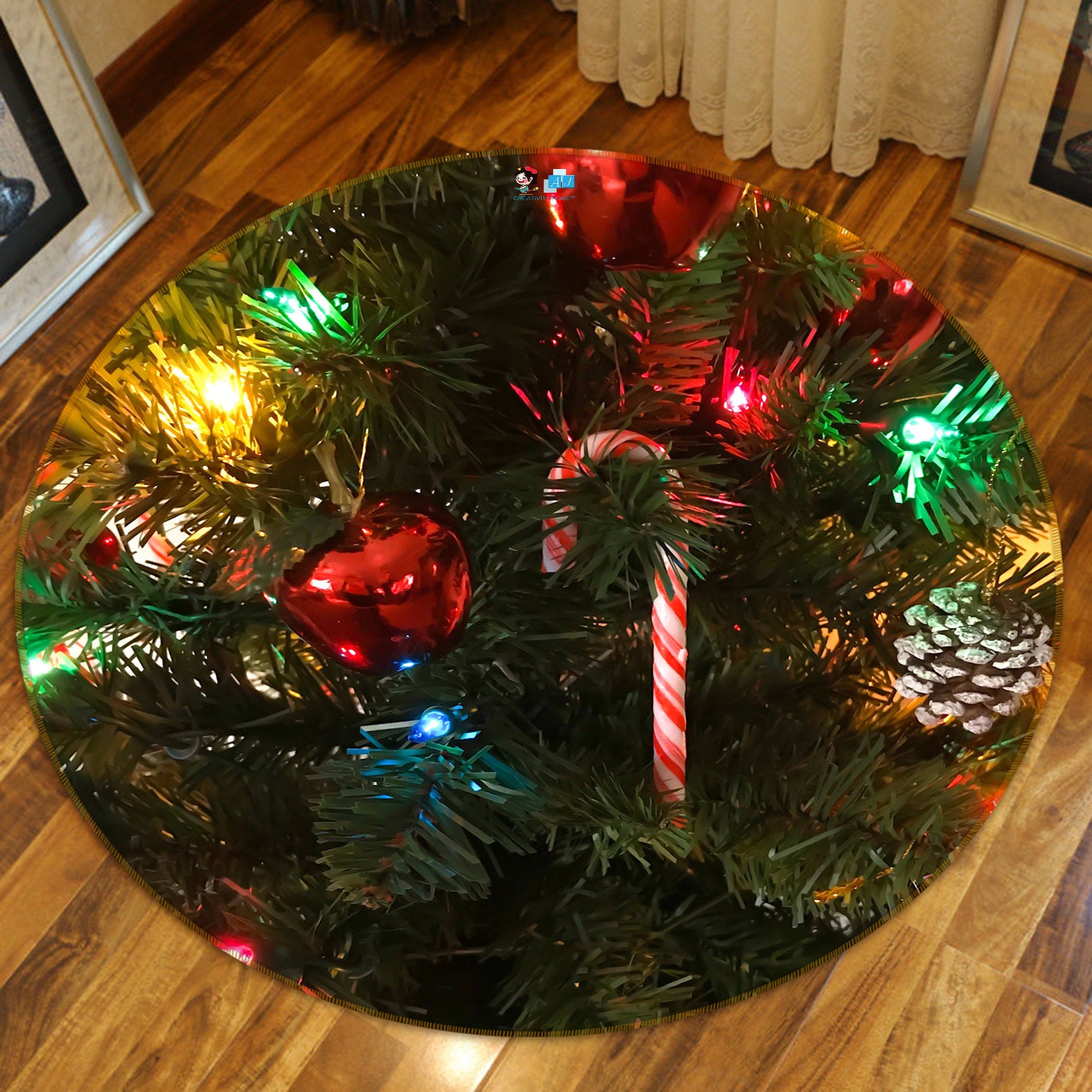 3D Color Ball Pendant 55252 Christmas Round Non Slip Rug Mat Xmas