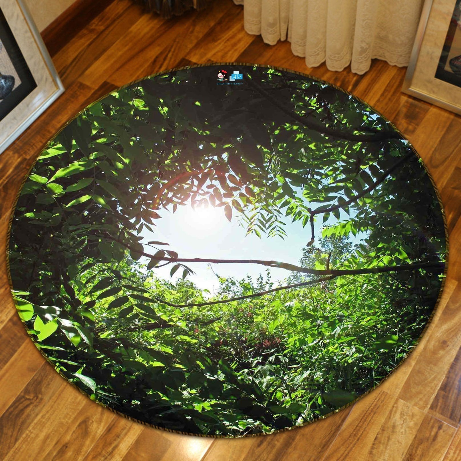 3D Forest Leaves Hole 9 Round Non Slip Rug Mat Mat AJ Creativity Home