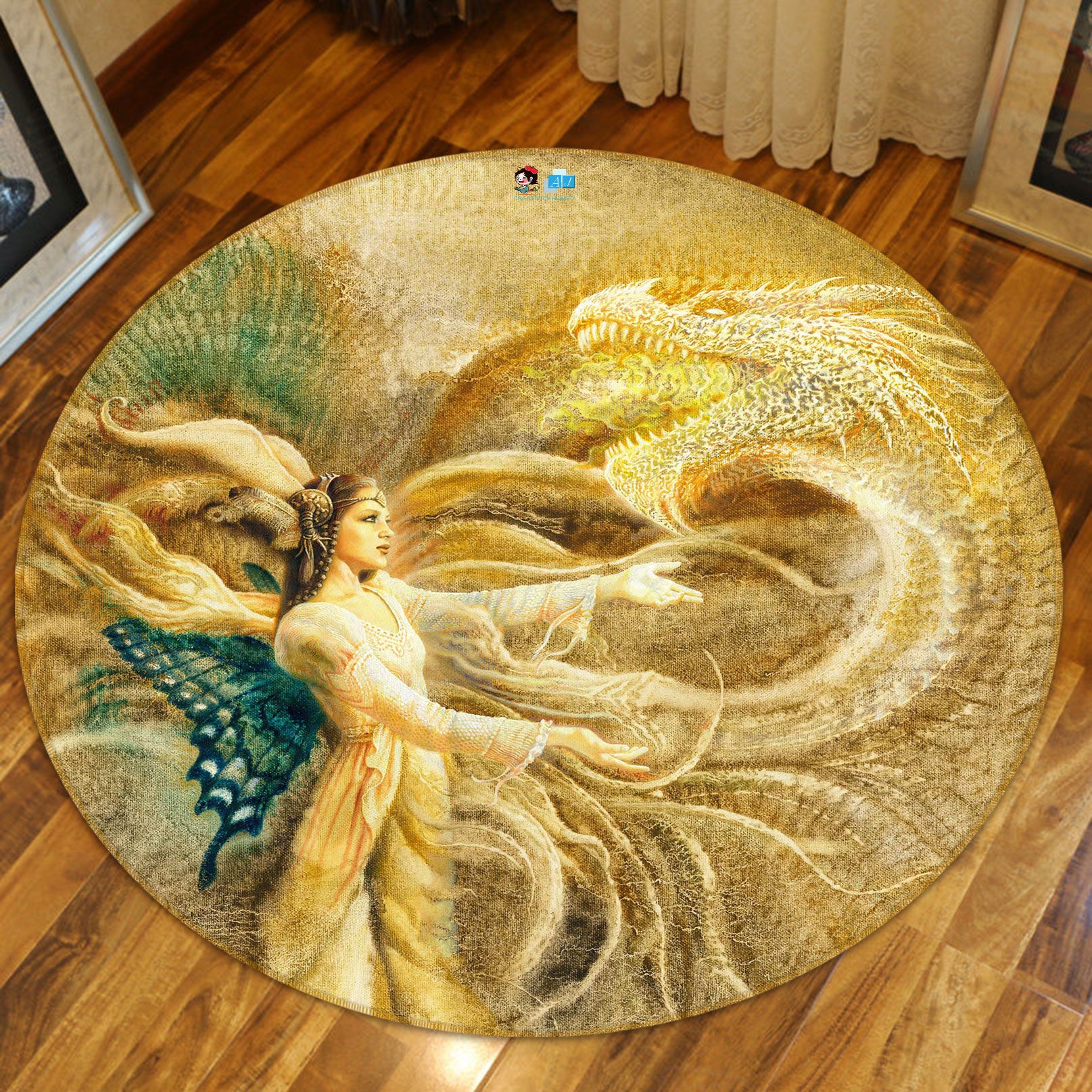 3D Butterfly Wings Golden Elf 6152 Ciruelo Rug Round Non Slip Rug Mat