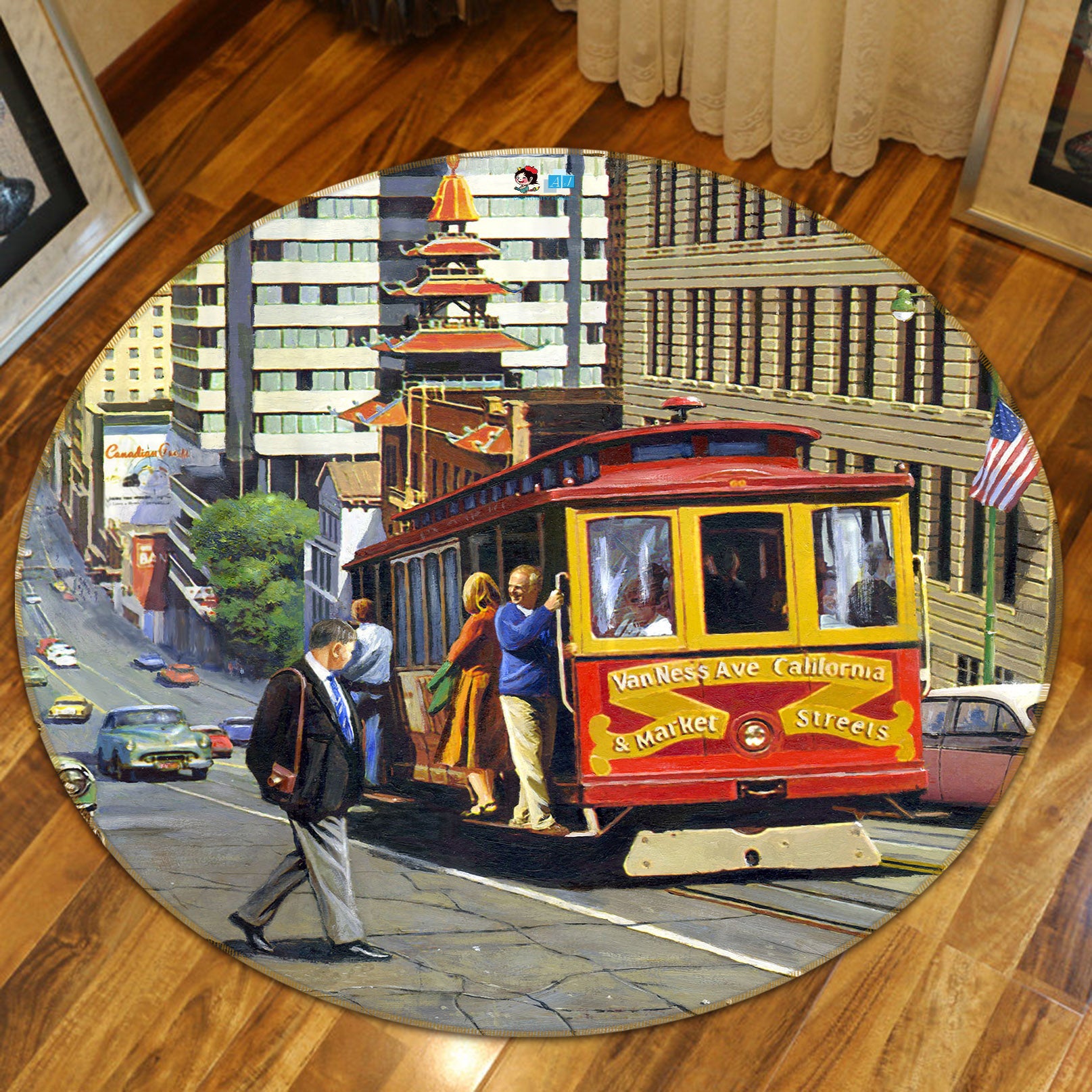 3D Tram Car 061 Kevin Walsh Rug Round Non Slip Rug Mat
