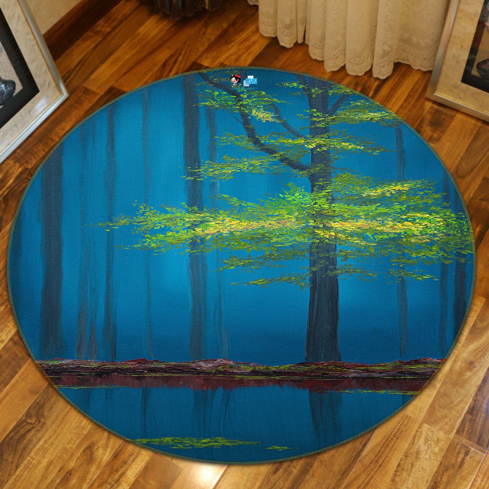 3D Tree 18139 Marina Zotova Rug Round Non Slip Rug Mat