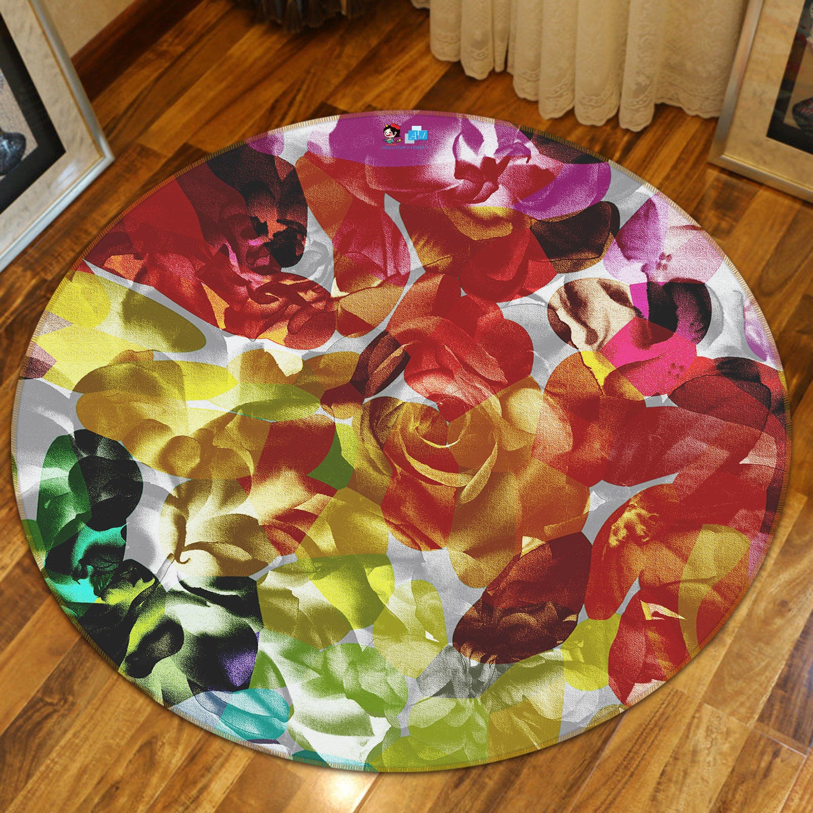 3D Colored Flowers 19195 Shandra Smith Rug Round Non Slip Rug Mat
