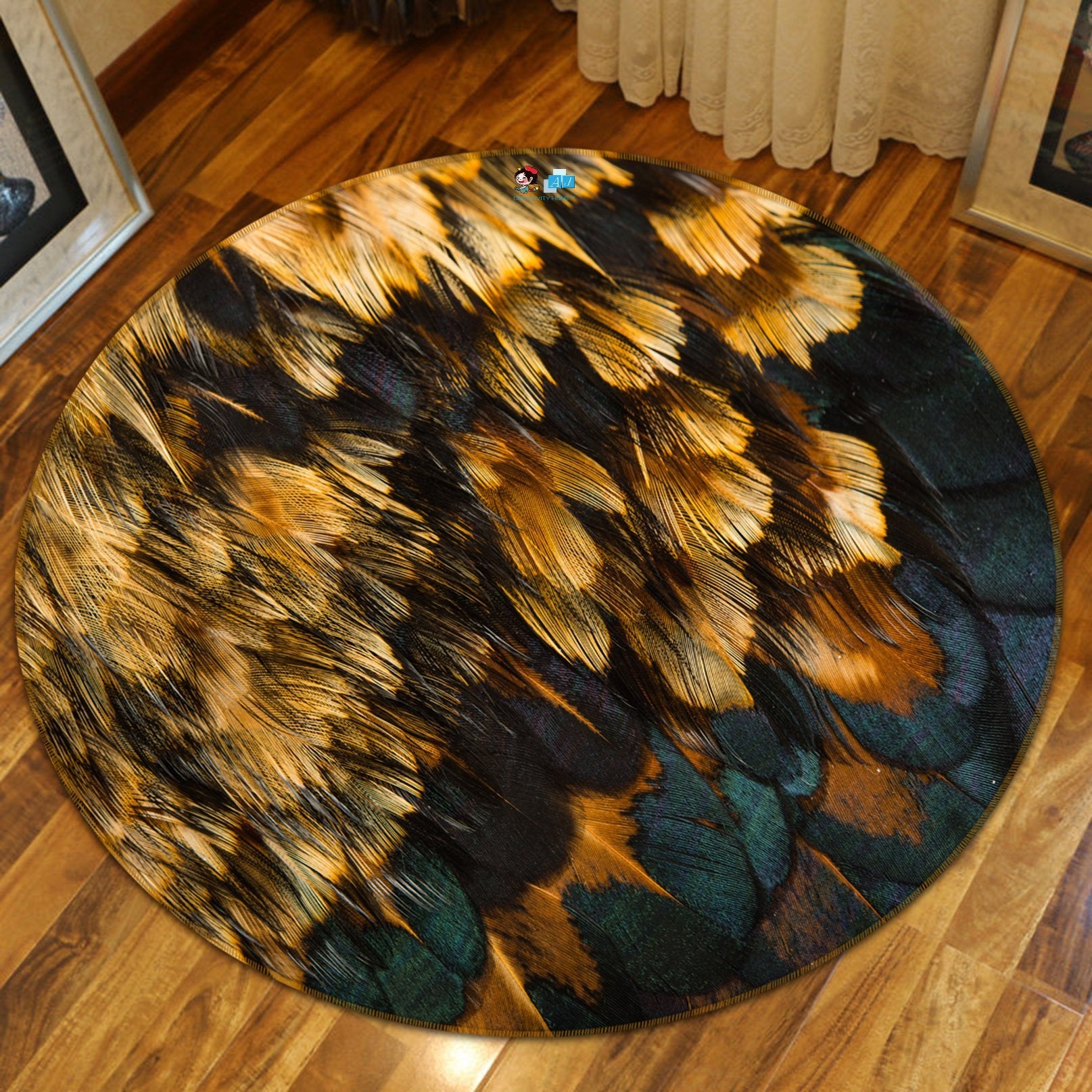 3D Round Feather 97 Round Non Slip Rug Mat Mat AJ Creativity Home