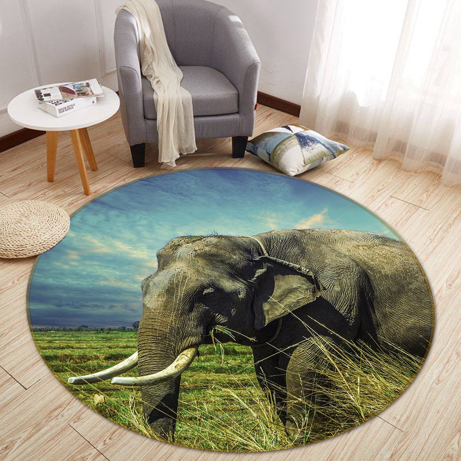 3D Prairie Elephant 036 Animal Round Non Slip Rug Mat Mat AJ Creativity Home