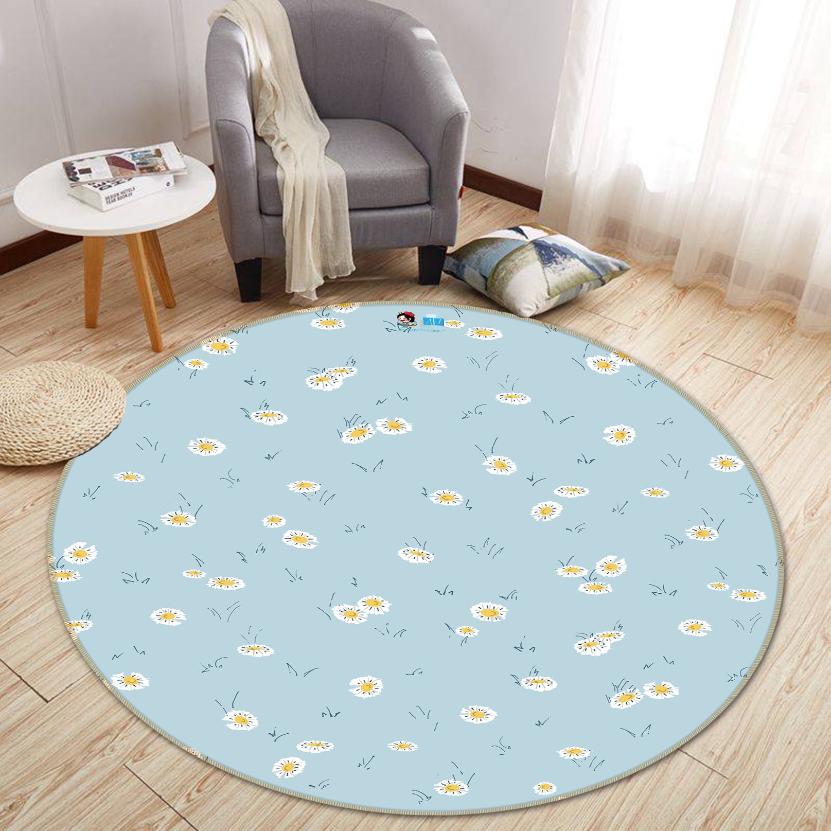 3D Small Daisy Pattern 10563 Kashmira Jayaprakash Rug Round Non Slip Rug Mat