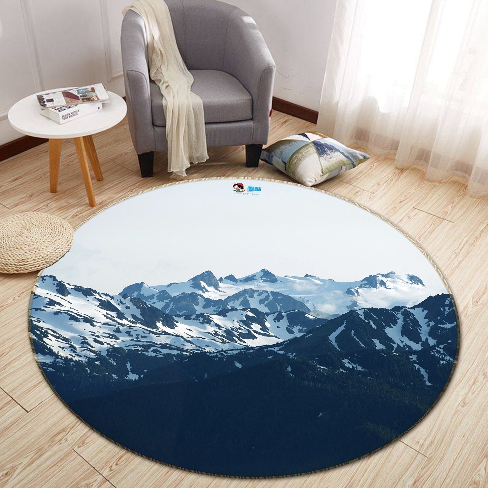 3D Snow Mountain 102 Round Non Slip Rug Mat Mat AJ Creativity Home