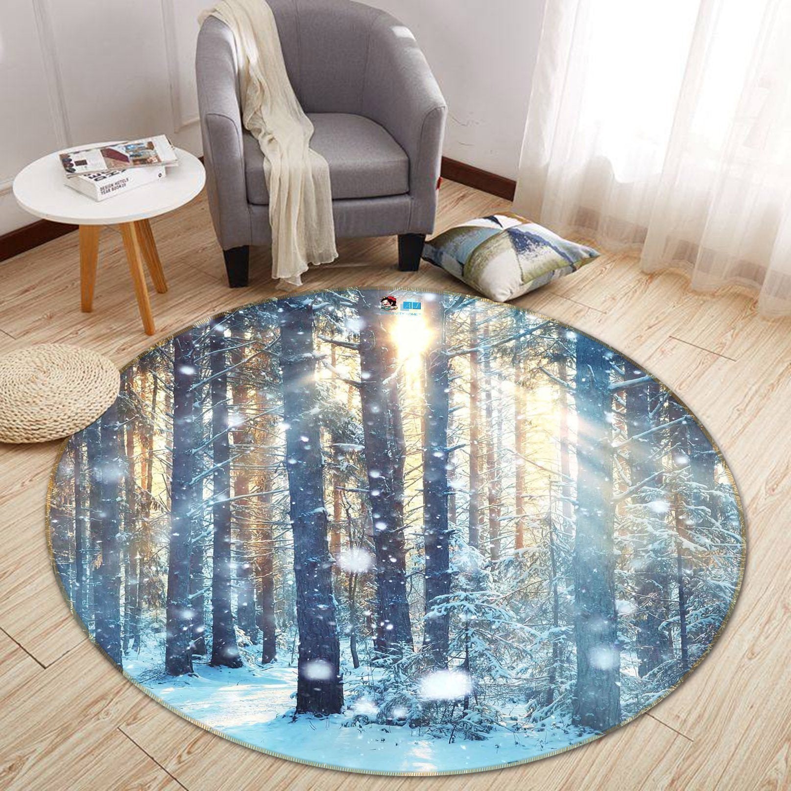 3D Snowing Forest Sunshine 77 Round Non Slip Rug Mat Mat AJ Creativity Home