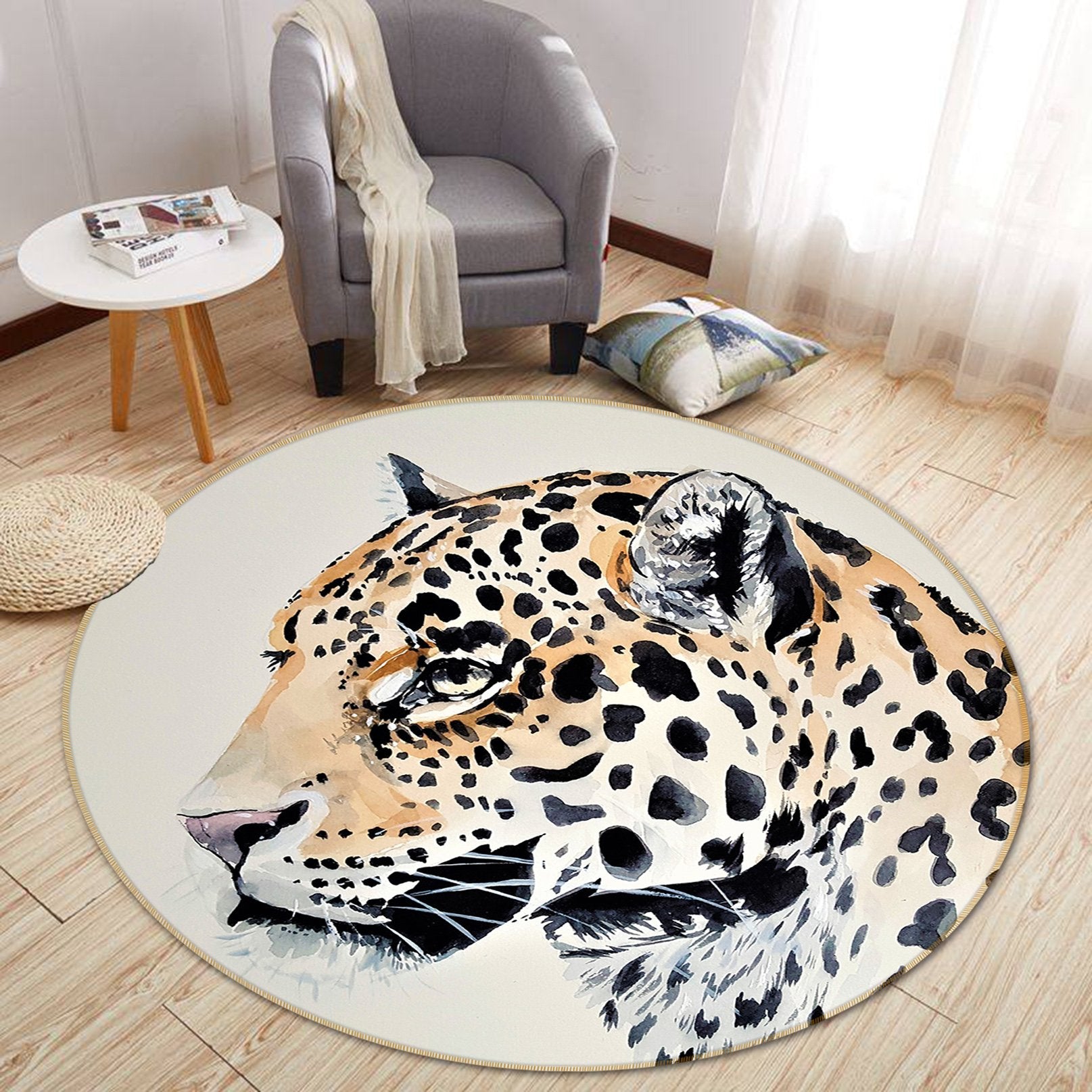 3D Leopard Head 073 Animal Round Non Slip Rug Mat Mat AJ Creativity Home