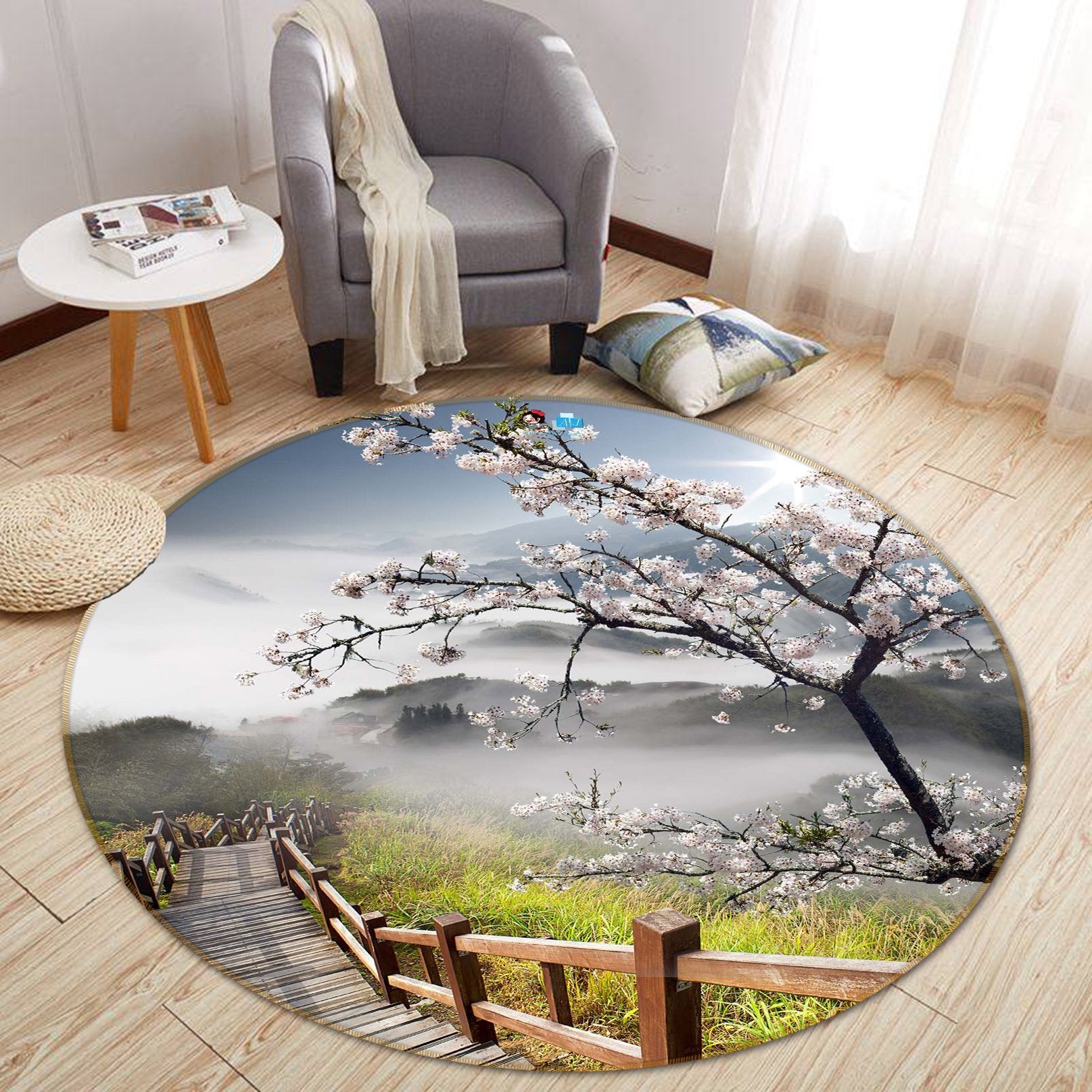 3D Wooden Stairs 380 Round Non Slip Rug Mat Mat AJ Creativity Home