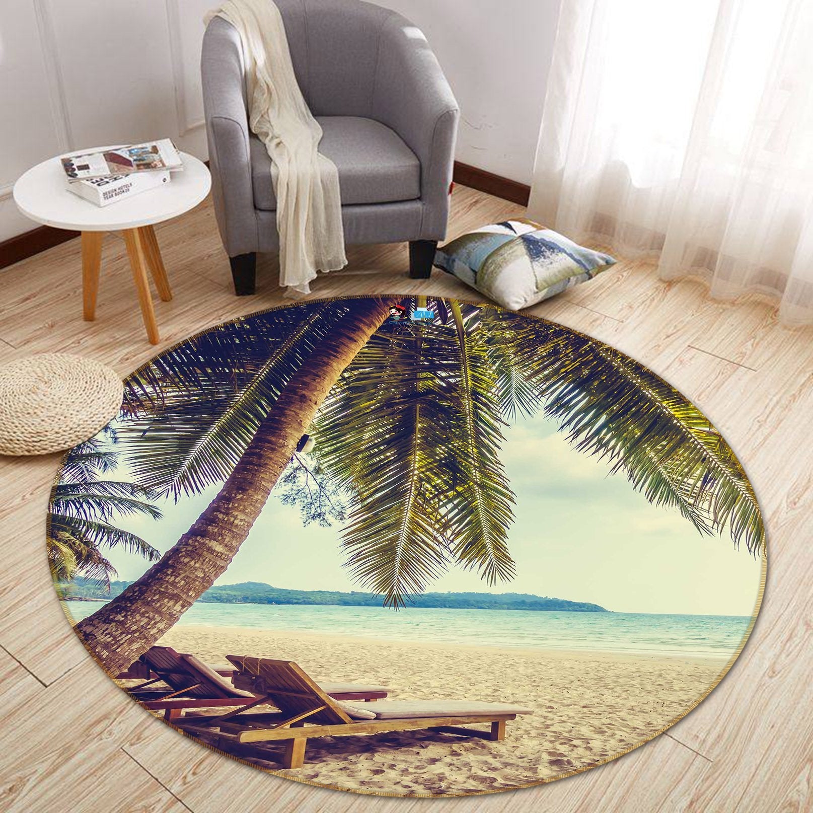 3D Beach Lounger 113 Round Non Slip Rug Mat Mat AJ Creativity Home