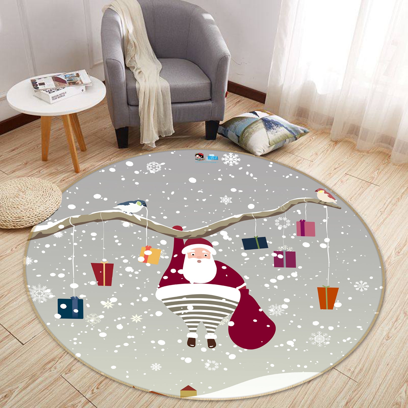 3D Santa Claus 56011 Christmas Round Non Slip Rug Mat Xmas