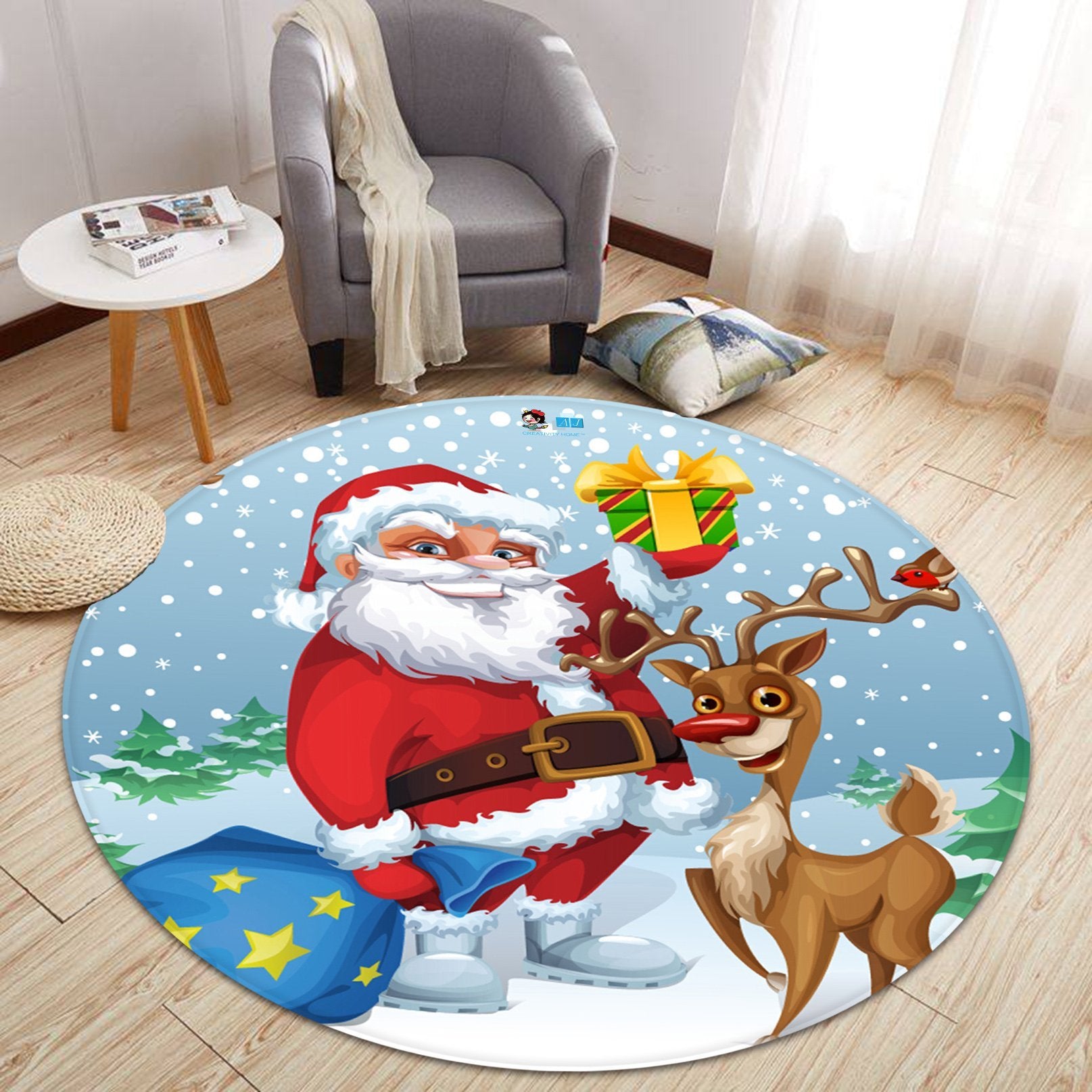 3D Old Man Deer Snow 106 Round Non Slip Rug Mat Mat AJ Creativity Home