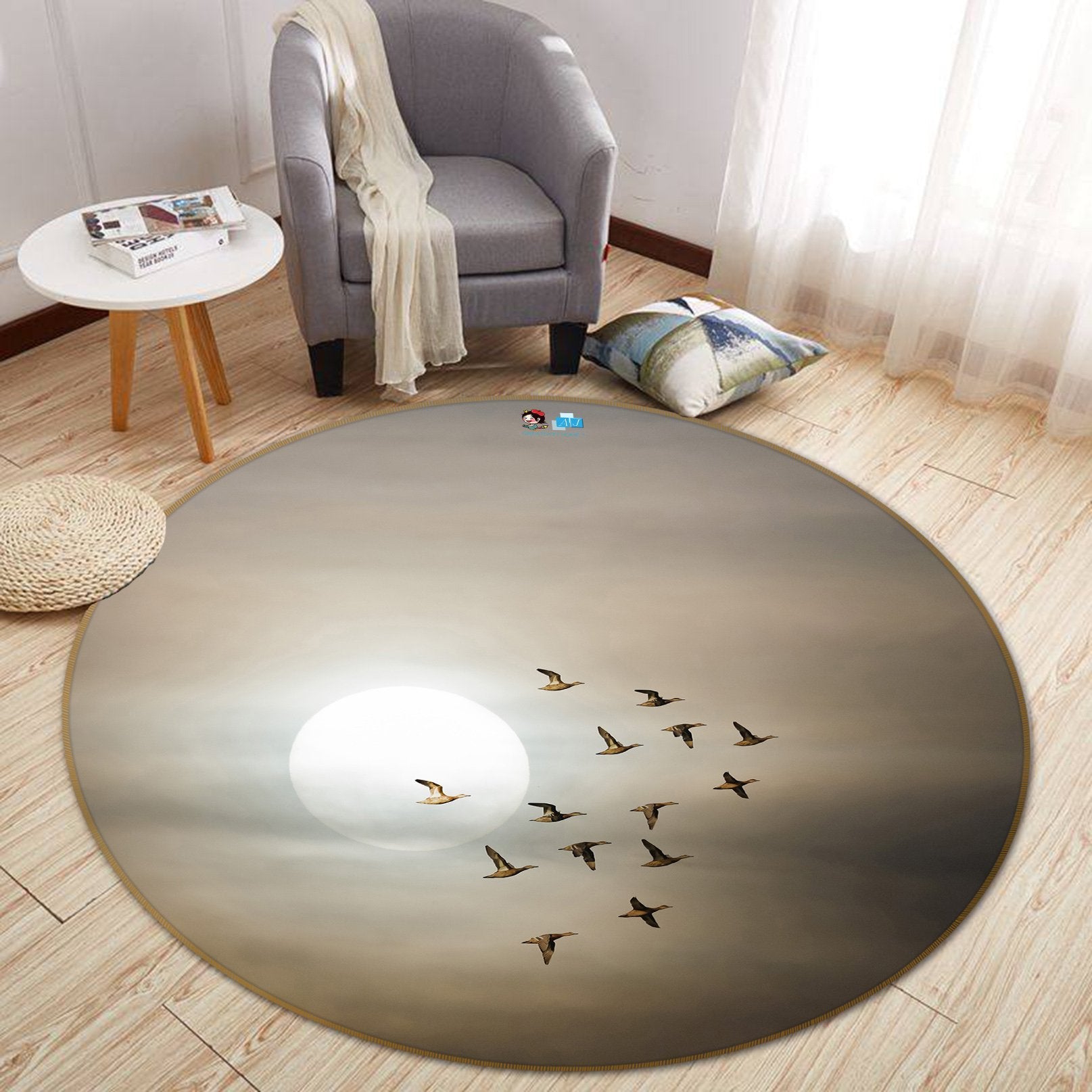 3D Moon Bird 253 Round Non Slip Rug Mat Mat AJ Creativity Home