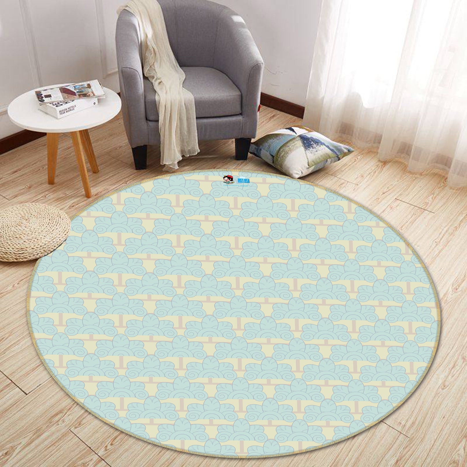 3D Yellow Pattern 98106 Kasumi Loffler Rug Round Non Slip Rug Mat