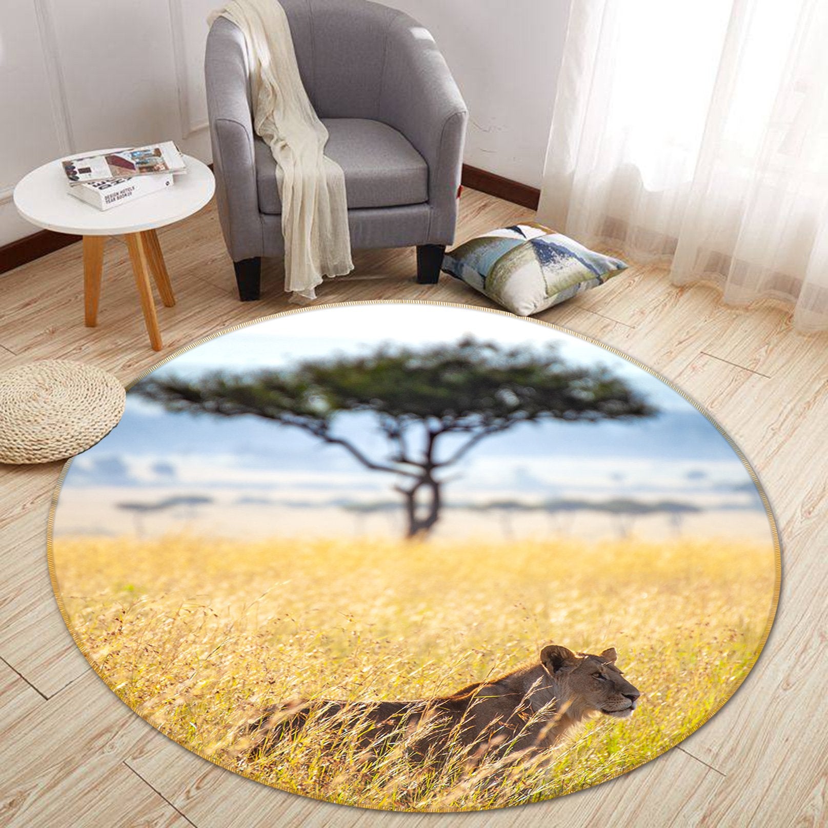 3D Hunting Tiger 090 Animal Round Non Slip Rug Mat Mat AJ Creativity Home