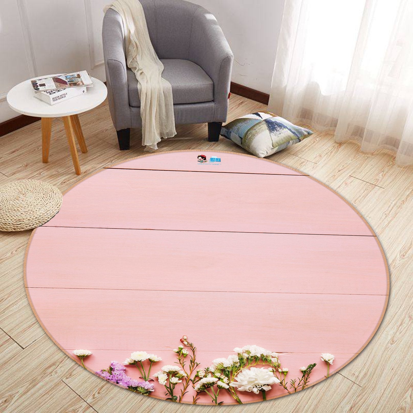 3D Powder Wall Flower 125 Round Non Slip Rug Mat Mat AJ Creativity Home