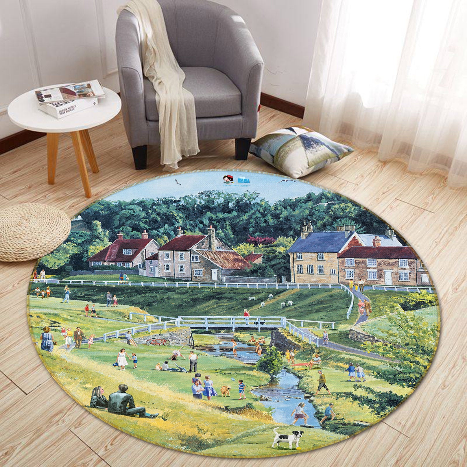 3D Lawn House 8911 Trevor Mitchell Rug Round Non Slip Rug Mat